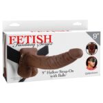9" Hollow Strap-On with Balls  Brown/Black
