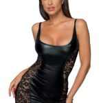 Powerwetlook dress with lace inserts - M