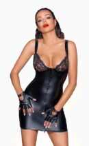 Powerwetlook mini-dress with lace chest and 2-way zipper - S – Bild 3