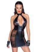 Short tulle dress, Powerwetlook inserts and corset binding - XL