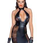 Short tulle dress, Powerwetlook inserts and corset binding - XL