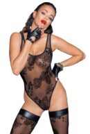 Tulle body with patterned flock embroidery - M