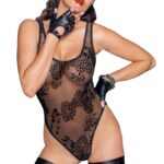 Tulle body with patterned flock embroidery - M