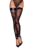 Tulle stockings with patterned flock embroidery - XL