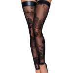 Tulle stockings with patterned flock embroidery - XL