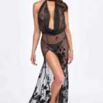 Divinity long flocked mesh dress with open back - XL