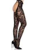 Rose Lace Crotchless Tights with Open Back - Black O/S – Bild 3