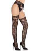 Net Stockings with Attached Garter Belt - Black O/S – Bild 2