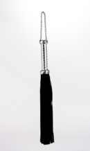 Flogger with Metallic Leather Handle and Suede Leather Tails Black 18"