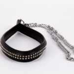 Lamb Leather Handle with 2 Rows of Small Rhinestones and Metal Chain Black