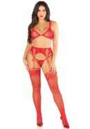 Bra Top, String Stockings and Garter Belt - Red