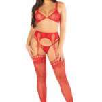 Bra Top, String Stockings and Garter Belt - Red